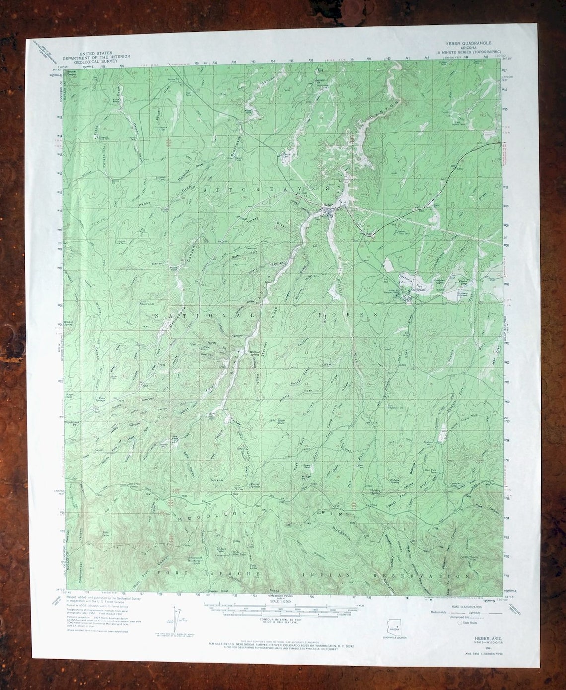 Heber Overgaard Mogollon Rim Arizona Vintage Original USGS Etsy