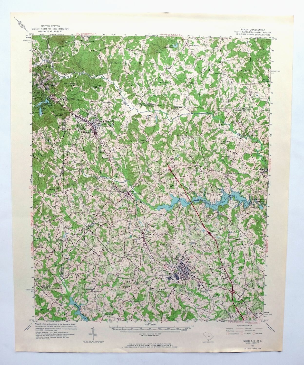 Inman South Carolina North Carolina Vintage Original USGS Topo Etsy