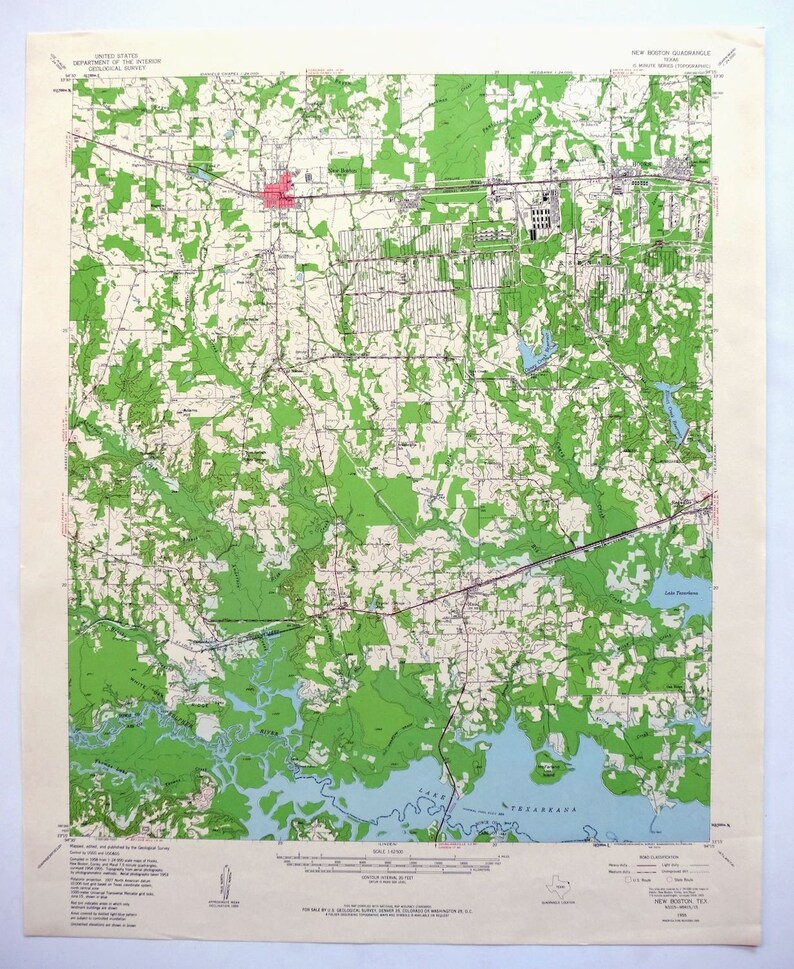 New Boston Texas Vintage Original USGS Topo Map 1959 Hooks Etsy