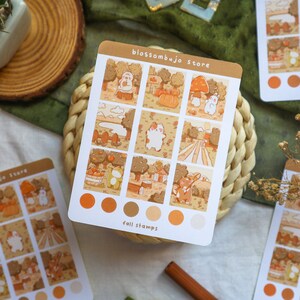 Hoja de pegatinas: sellos de otoño, pegatinas para bullet journal, pegatinas para planificador, pegatinas para scrapbooking, pegatinas de animales, pegatinas de otoño, pegatinas para correo