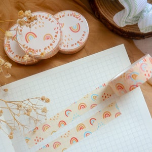 Cinta washi: pegatinas de arcoíris para Bullet Journal, cinta para planificador, ilustraciones, patrones, íconos, colores pastel, cinta washi de arcoíris