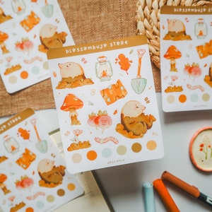 Feuille d’autocollants - Nosy Mole | Autocollants Bullet Journal, autocollants planificateur, autocollants scrapbook, autocollants animaux, autocollants d’automne
