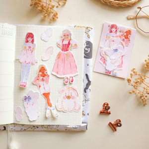 Conjunto de adesivos de vinil - Meninas românticas | Adesivos de diário de marcadores, adesivos de planejador, adesivos de scrapbook, adesivos de amor, adesivos de personagem