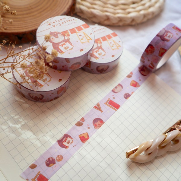 Washi Tape - Cooking Taki | Bullet Journal Stickers, Planner Tape, Illustrations, Penguin, Food, Animals, Lavender Washi Tape