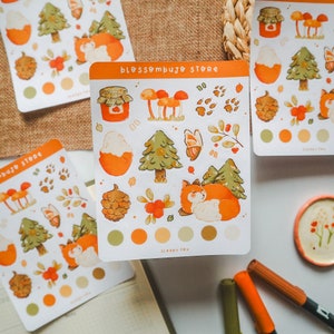 Feuille d’autocollants - Renard endormi | Autocollants Bullet Journal, autocollants planificateur, autocollants scrapbook, autocollants animaux, autocollants d’automne