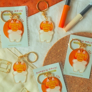 Keychain - Pumpkin Mochi || Cute Charm, Acrylic Keychain, Kawaii Bunny Charm, Cute Animal