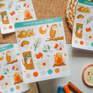 Stickerbogen - Vorsichtige Eule | Bullet Journal Sticker, Planner Sticker, Scrapbook Sticker, Tiere Sticker, Herbst Sticker