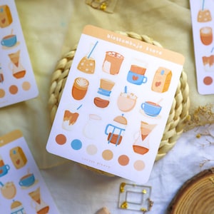 Stickersheet - Café | Autocollants bullet journal, autocollants de planificateur, autocollants de scrapbook, autocollants de boissons, autocollants de nourriture, autocollants de cru