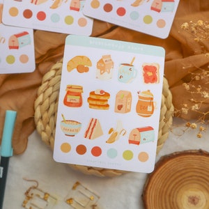 Feuille d'autocollants - Petit déjeuner | Stickers Bullet Journal, Stickers agenda, Stickers scrapbooking, Stickers nourriture, Stickers matin, Stickers café