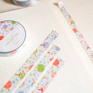 Cinta washi con patrón de abanicos / Pegatinas para bullet journal, cinta para agenda, ilustraciones, personajes, verano, Japón, cinta washi con patrón