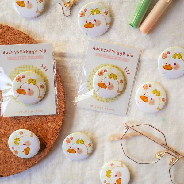 Button Pins - DuckyxFroggo || Kawaii Duck Pins, buttons cute pins, Animal pins gift