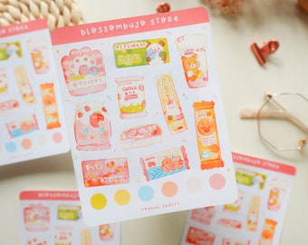 Feuille d'autocollants Konbini Snacks : autocollants de cuisine japonaise