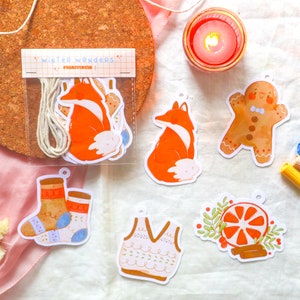 Etiquetas de regalo - Maravillas de invierno / Adornos de papel de invierno, accesorio navideño con cuerdas