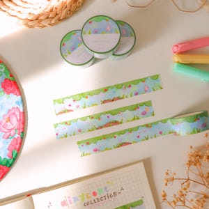 Washitape - Sprookjesbos | Bullet Journal-stickers, plannertape, illustraties, natuur, planten, vlinders, washitape blauwgroen