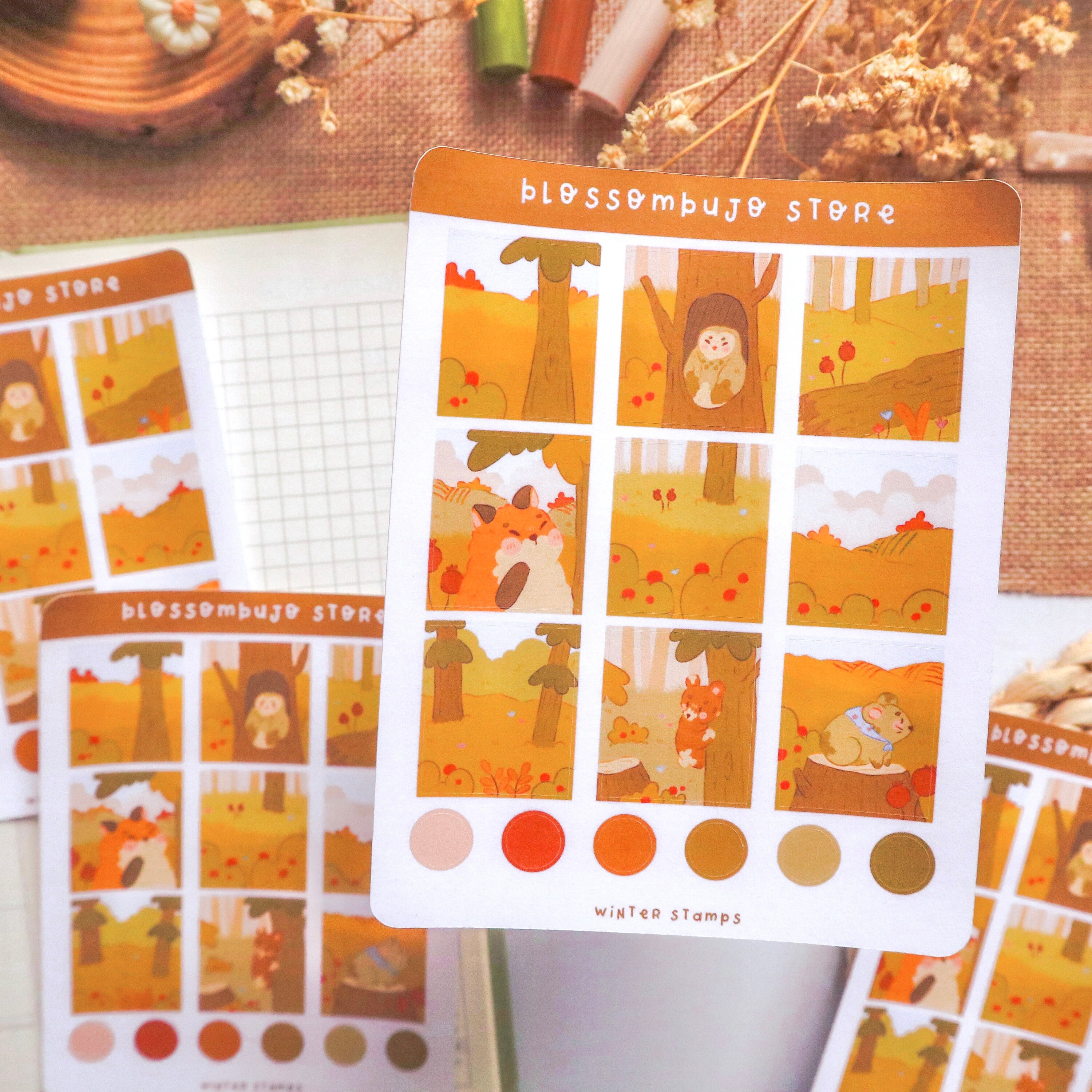 Stickersheet - Winter Stamps | Bullet Journal Sticker, Planner Sticker, Scrapbook Sticker, Nature Stickers, Forest Stickers, Animal Stickers
