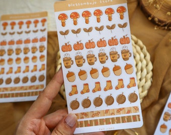 Stickersheet - Fall Icons | Bullet Journal Stickers, Planner Stickers, Scrapbook Stickers, Pumpkin Stickers, Fall Stickers, Cozy Stickers