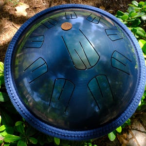 Tongue Drum 10 Note, 16 Inch - 40cm | Handmade Hand Pan Steel Tongue Drum in Ocean Steel design