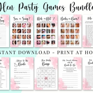 Hen Night Games Bundle, Pink Bridal Shower Games, Bride to be Hen Games, Hen Do Dirty Rude Hen Game, Bachelorette Party Download A5 Size