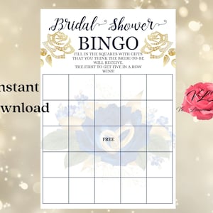Royal Navy Blue Bridal Shower Bingo Game 5x7.5  Instant Download Printable High Quality Instructions Included