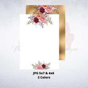DIY Blank Template Invitation Blush Pink Rose Burgundy  Gold Foil Texture Party Event Wedding Printable  5x7  4x6 Commercial Use