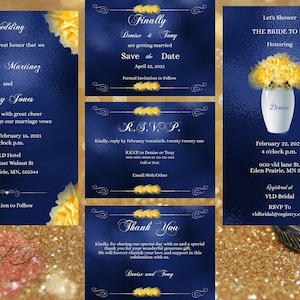Royal Blue Wedding Bundle Editable Yellow 5 Piece Set Printable Instant Download Games