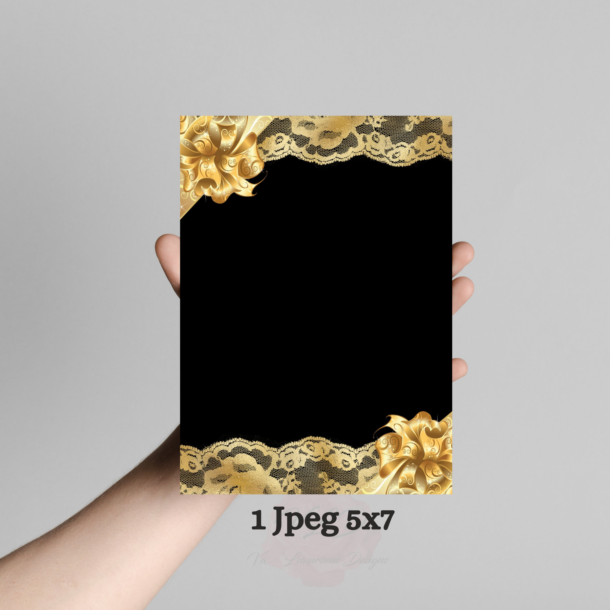Digital Download DIY Blank Template Invitation Gold Lace Bow Black Floral Party Event Wedding Printable 5x7 Commercial Use