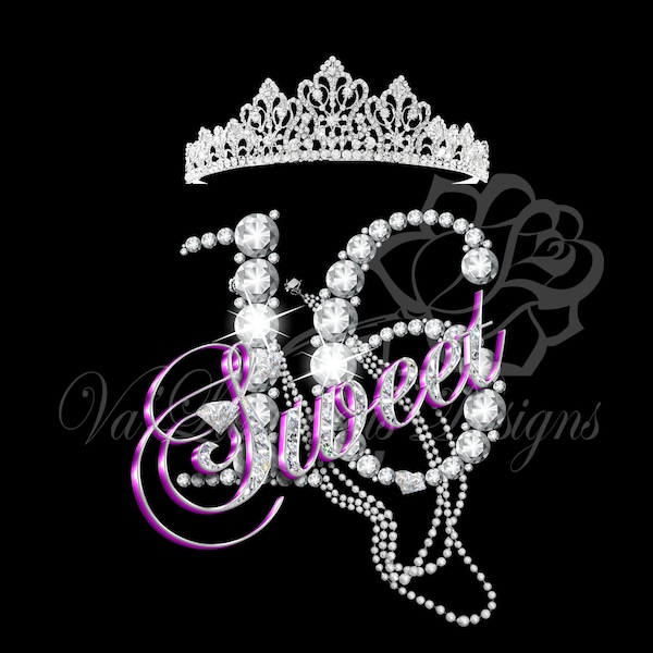 Sweet 16 Birthday Glam Diamond Tiara Purple Pink Bokeh Dots Pearl PNG Download