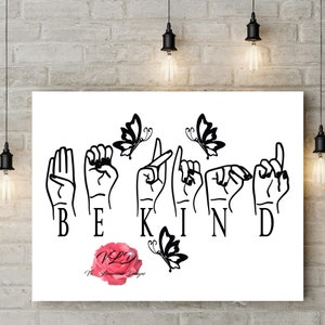 Seja gentil ASL linguagem de sinais americana mãos borboletas arquivo transparente PNG SVG download instantâneo digital preto branco uso comercial
