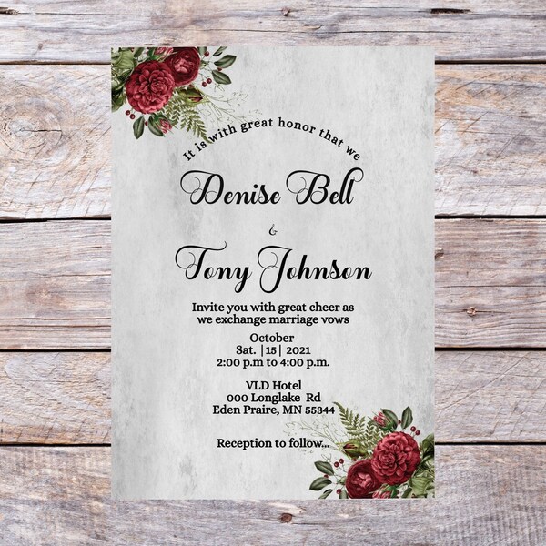 Burgundy and Grey Wedding Invitations Etsy