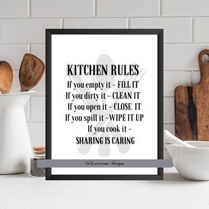 Digital Poster Kitchen Décor Wall Art Kitchen Rules Printable  Download Black and White Kitchen Decor Home Wall Art Gift Poster 8x10