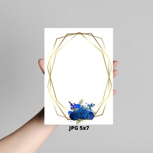 DIY Blank Template Invitation Gold Royal Blue Party Event Wedding Gold Foil Geometric Frame Printable  5x7 Commercial Use