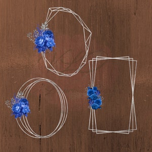 3 Beautiful Royal Blue Silver Foil Geometric Frame  Clip Art PNG High Quality Commercial Use