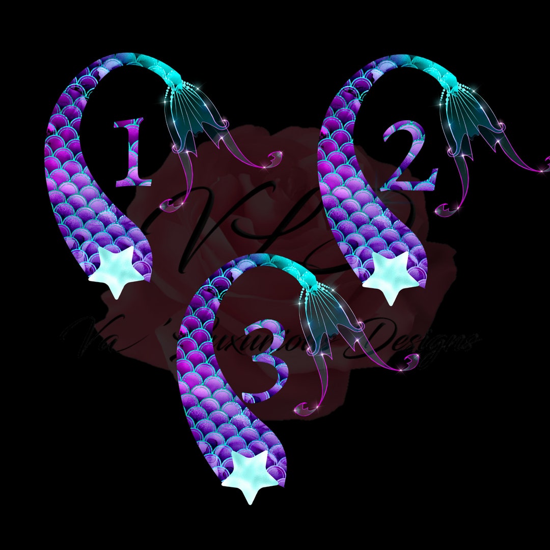 Mermaid Fins Numbers 1 to 9 PNG Clipart Birthday Numbers Etsy