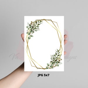 DIY Blank Template Invitation Gold Greenery Party Event Mariage Gold Foil Cadre géométrique Imprimable 5x7 Utilisation commerciale