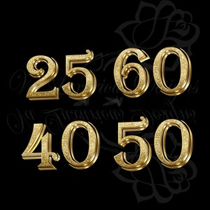 Gold Birthday Numbers Anniversary  Clipart Glam Glitter PNG