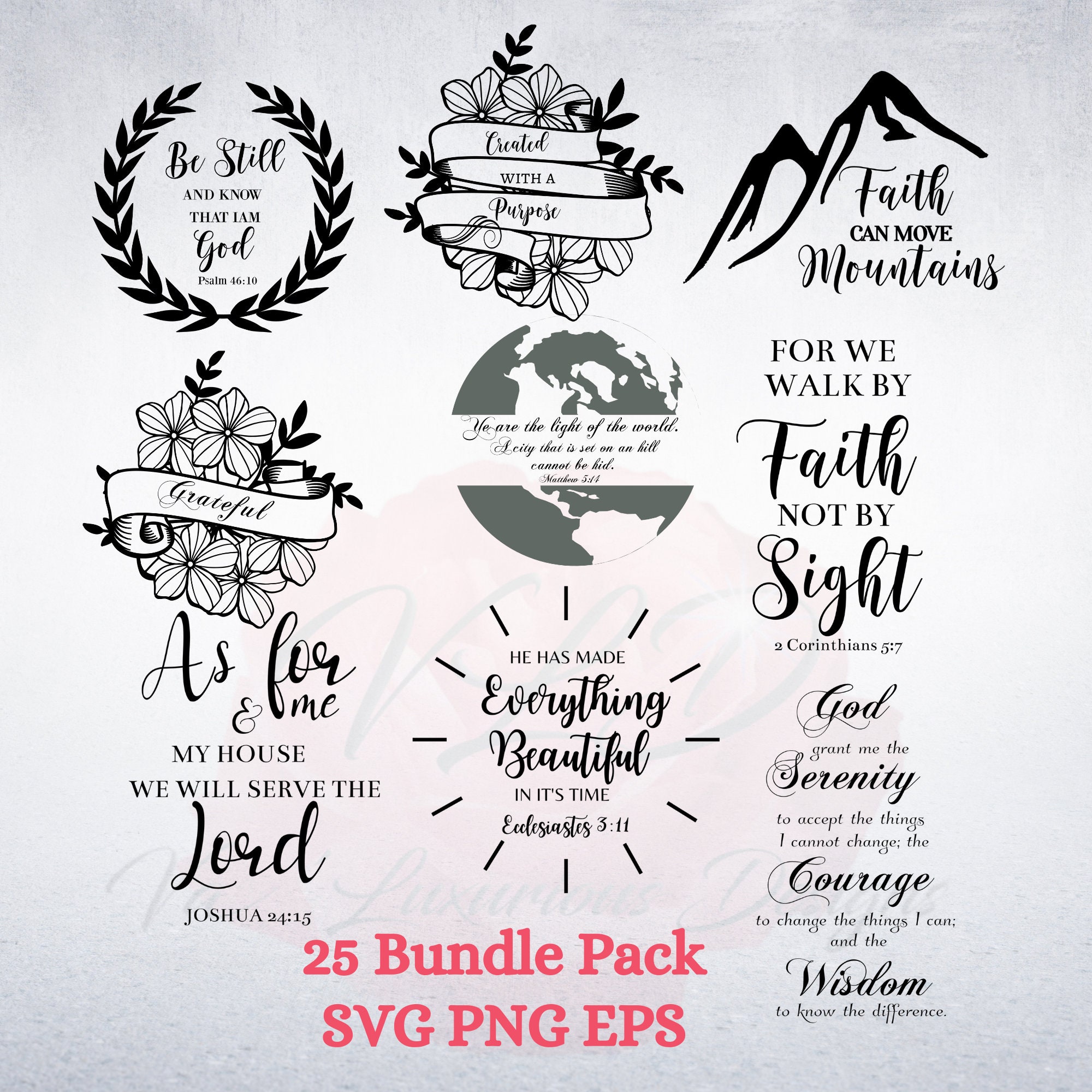 25 Digital Bundle Pack Scriptures Clipart SVG  PNG EPS High Quality Inspiring Scripture  Kjv Commercial Use