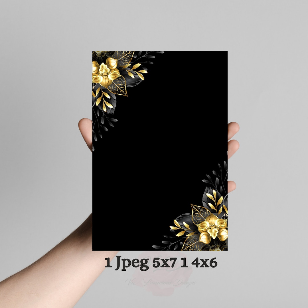 DIY Blank Template Invitation Gold Black Floral Party Event Wedding