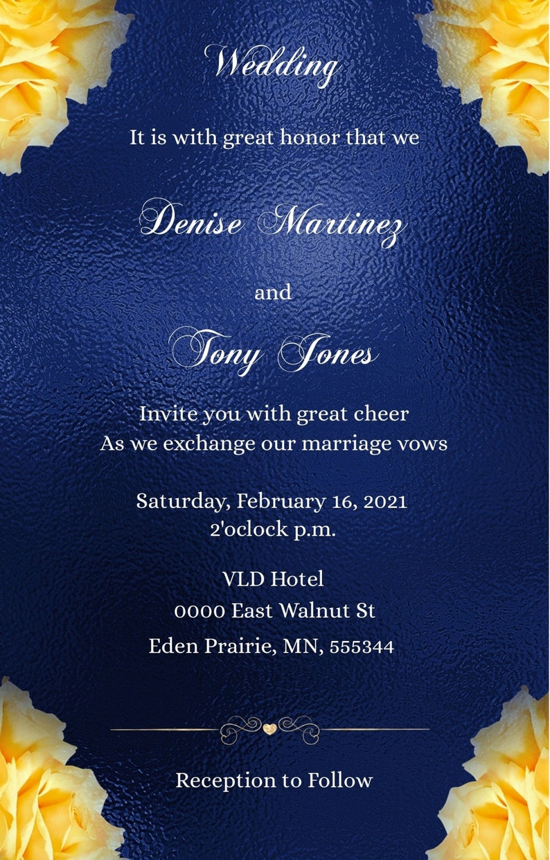 Editable Royal Blue Yellow Wedding Invitation 5 Piece Set Etsy