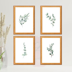 Digital Poster Wall Art Home Office Décor Sage Green Plants Décor for Bedroom|Office Minimalist Eucalyptus Leaves Watercolor Prints Set of 4