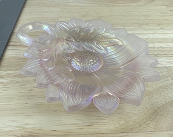 Vintage Fenton Cabbage Rose Iridescent Pink Petite Jewelry Ring Vanity Dish