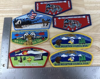 7 Boy Scouts Patch Mixed Lot Blue Mountain Council, Wa-La-Moot-Kin 336 BSA NOAC