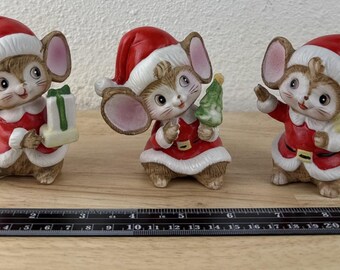 Homco Christmas Santa Mouse Mice Figurines Holiday 5405 3 Pc Set Taiwan