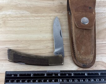 Gerber Portland Oregon 97223 Lockback Pocket Knife Brass Wood W/ Sheath
