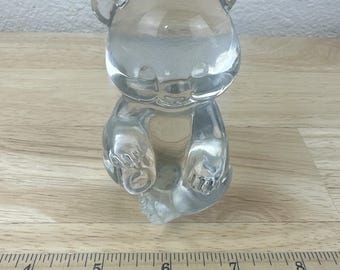 Vintage Fenton Bear Figurine Clear Glass Paperweight 3.75" Tall With Sticker