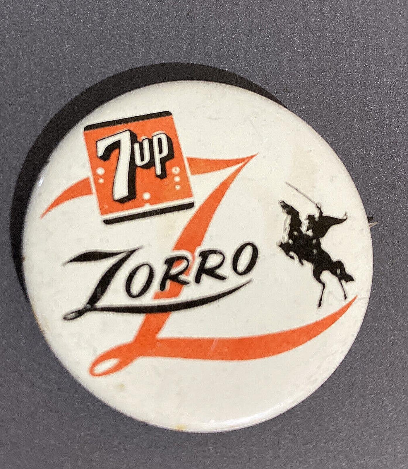 Zorro 1959 Disney 7UP Soda ZORRO Promotional Pinback Pin