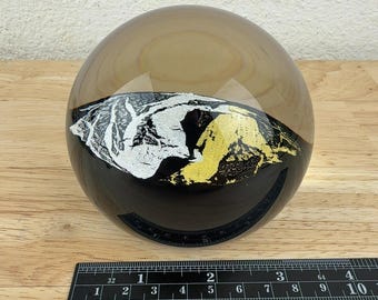 Dan Bergsma Signed Art Glass Sphere Paperweight Black Gold Silver Foil Studio