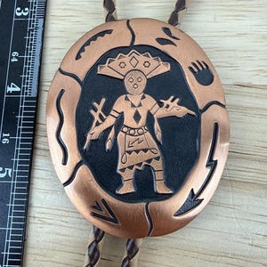 Native American Solid Copper Bolo Tie Indian Kachina Apache Warrior Dancer