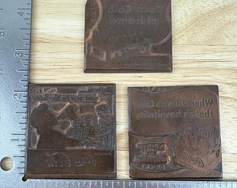 Vintage Coca-Cola Coke Copper Printing Plate Stamp 3 Advertising Slogans 50s 60s