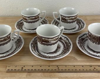 5 Meakin J G Ironstone Tea Cups & Saucers Coffee Mug England Made