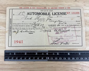 Vintage Automobile Car Ford Drivers License 1941 St Louis Missouri Motor Vehicle